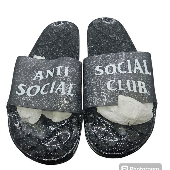 Anti Social Social Club Black Glitter Jelly Slide Sandals size 7 - Picture 1 of 3